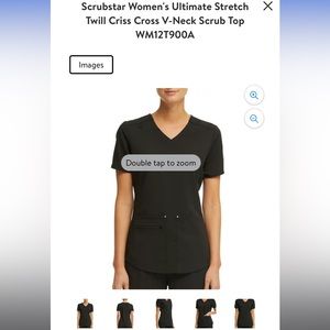 2 NWOT: Scrubstar Women’s Ultimate Stretch Twill Cross V-Neck Scrub Tops BLACK